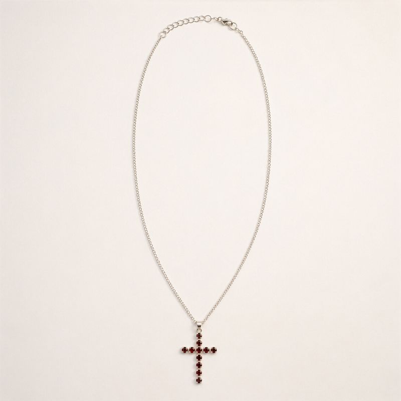 Colgante devocional de la India - bañado en plata (cadena de 45 cm) - crucifijo de granate