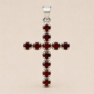 Colgante devocional de la India - bañado en plata (cadena de 45 cm) - crucifijo de granate