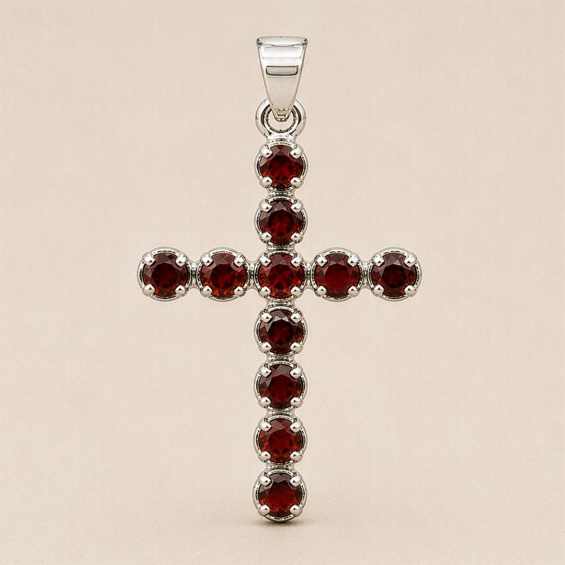 Colgante devocional de la India - bañado en plata (cadena de 45 cm) - crucifijo de granate
