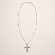 Colgante devocional indio - bañado en plata (cadena de 45 cm) - Crucifijo de amatista