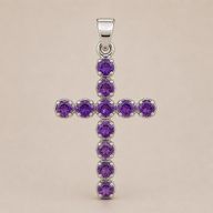 Colgante devocional indio - bañado en plata (cadena de 45 cm) - Crucifijo de amatista