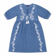 Nomad Sari en la colección Med - Vestido - Azul polvo con bordados y borlas (M-L)
