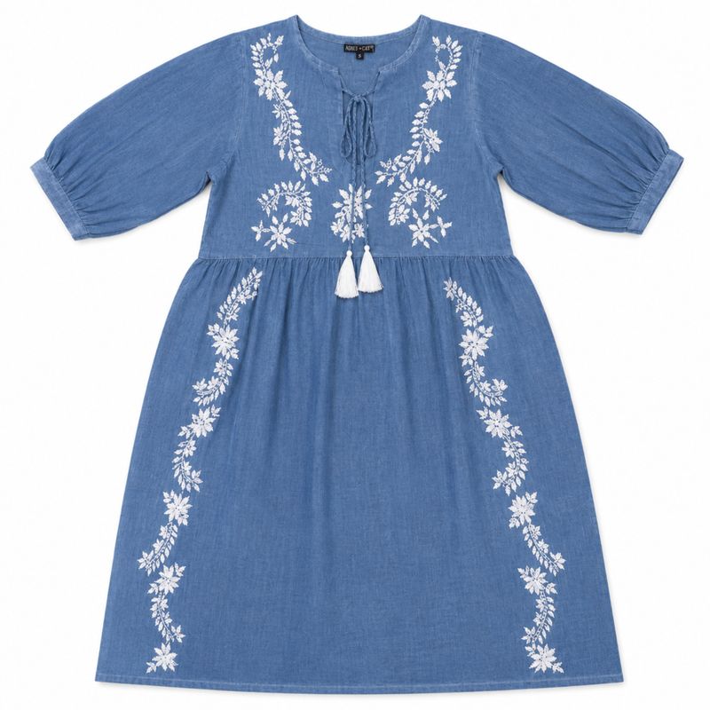 Nomad Sari On the Med Collection - Vestido - Azul oscuro con bordado y borlas (L-XL)