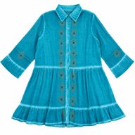 Nomad Sari En la Colección Med - Vestido tipo túnica - Turquesa con estampado en bloque de ojo turco (L-XL)
