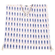 Nomad Sari en la Colección Med - Kaftán - Estampado de peces en blanco y azul audaz