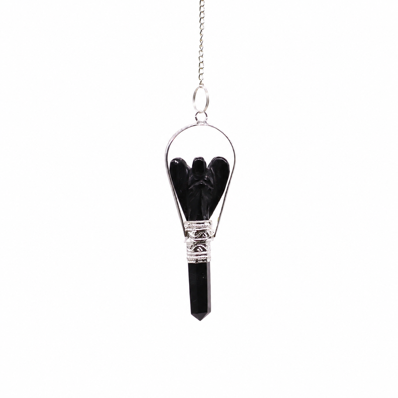 Péndulo de ángel con anillo de ágata negra