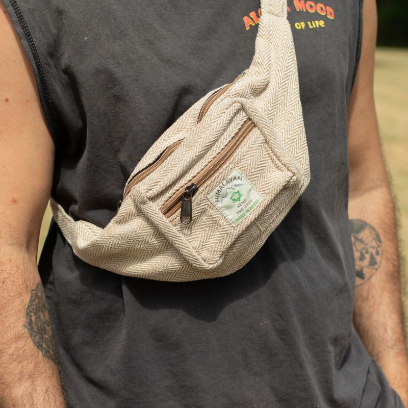 Bolsa tipo cinturón (o riñonera) de algodón y cáñamo - Natural