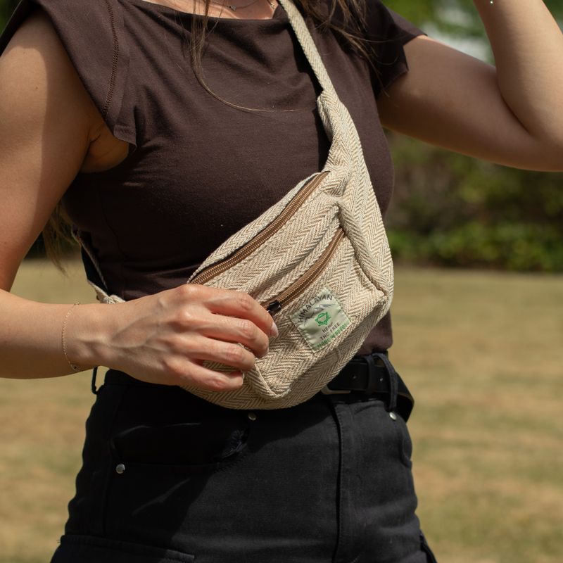 Bolsa tipo cinturón (o riñonera) de algodón y cáñamo - Natural