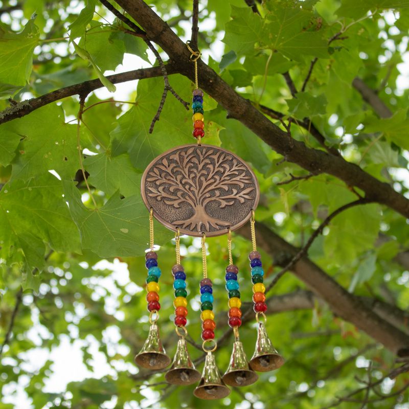 Campanillas indias - Árbol de la Vida Med - Cuentas de Chakra 5 Campanas - 10x36 cm