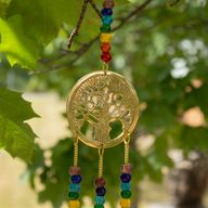 Campanillas indias - Árbol de la Vida de latón con cuentas de chakra - 3 campanas - 6.5x31cm