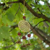 Campanillas indias - Flor de la Vida en latón con cuentas de rudraksha - 3 campanas - 6x27 cm