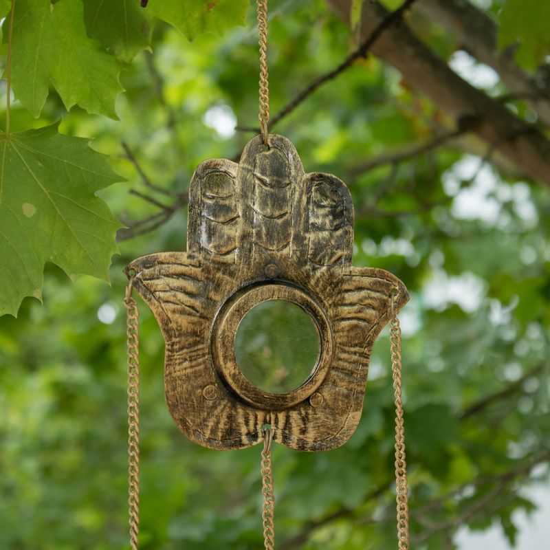 Campanillas indias - Espejo Hamsa pequeño - 3 campanas - 14x55 cm