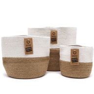 Juego de 3 cestas de almacenamiento de cuerda de algodón - blanco
