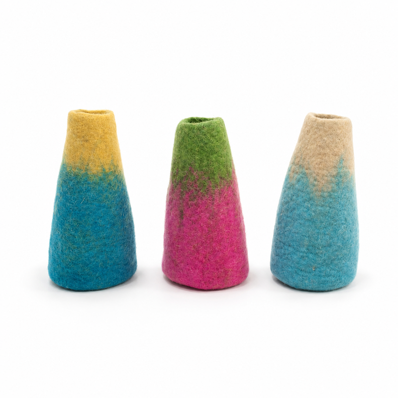 Jarrones de flores de fieltro (3 piezas surtidas)