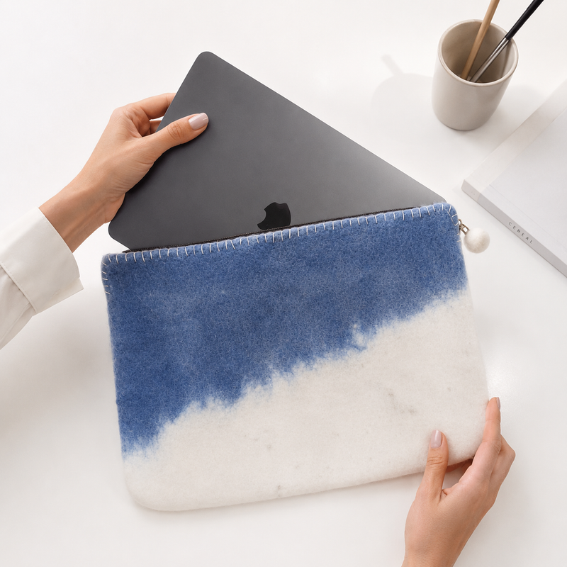 Funda de fieltro para portátil (hasta 14")  - Azul Horzon