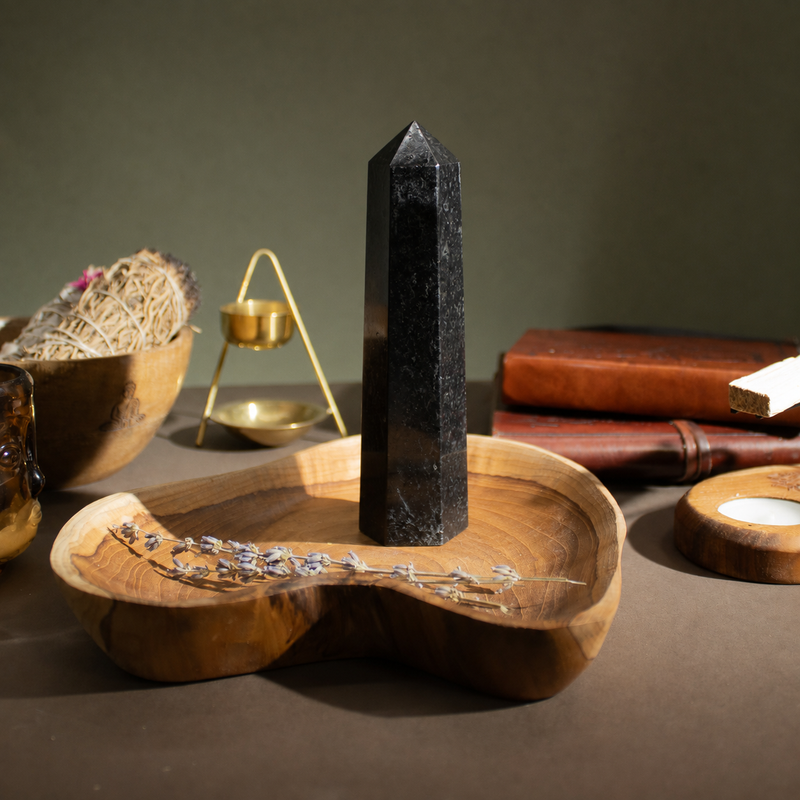 Punta obelisco de seis caras, piedra preciosa, aprox. 17 cm - Turmalina negra