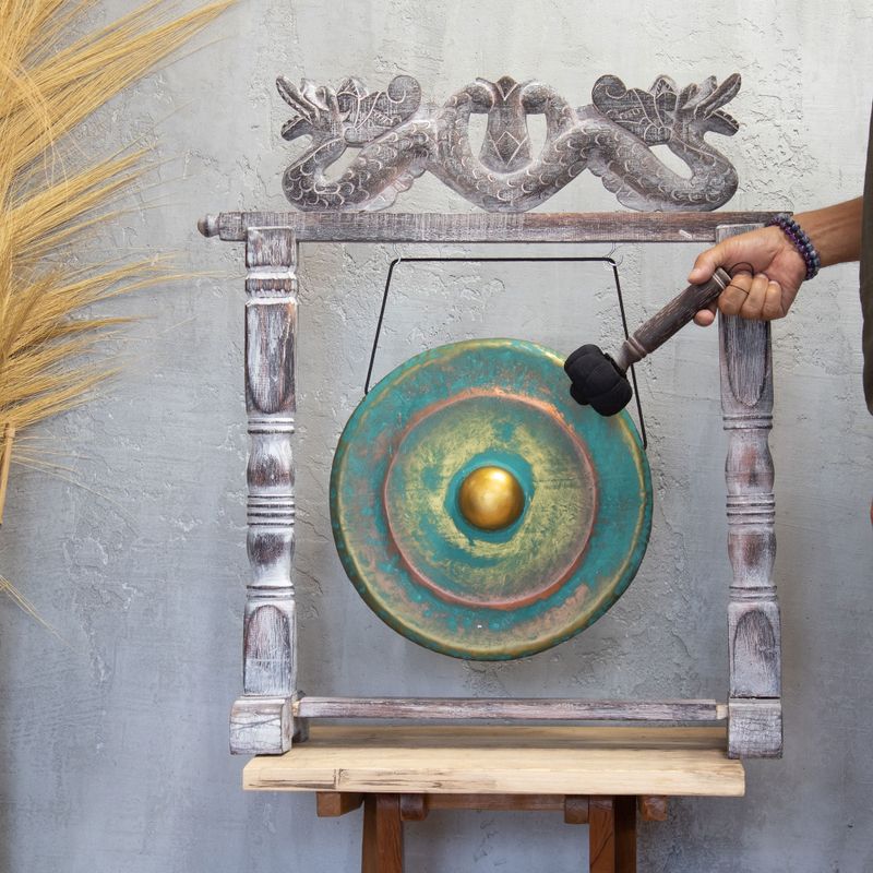 Gong mediano con soporte - 35 cm - verde lavado
