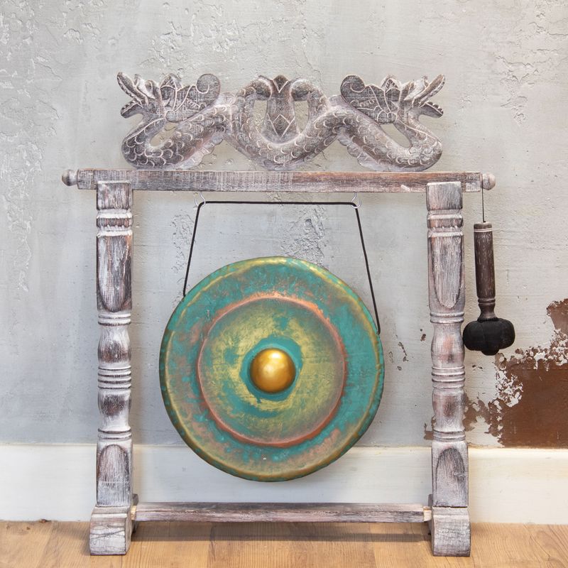 Gong mediano con soporte - 35 cm - verde lavado