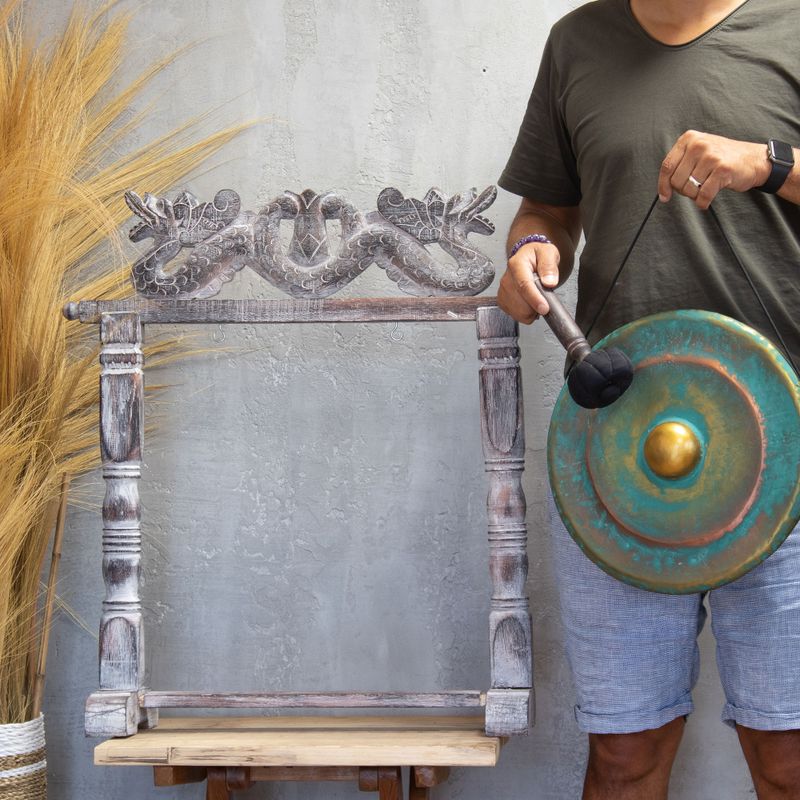 Gong mediano con soporte - 35 cm - verde lavado