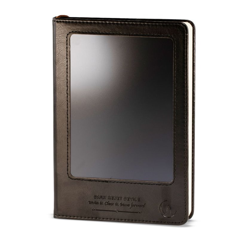 Cuaderno de Intenciones - Pantalla de limpieza LCD - Efecto cuero negro - Hoja de latón - 80 hojas