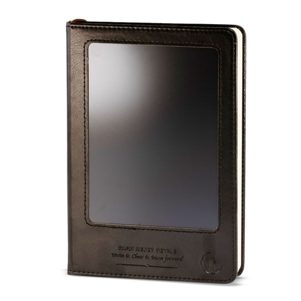 Cuaderno de intenciones tamaño A5 - Pantalla LCD que se limpia - Efecto cuero negro - 80 hojas