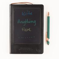Cuaderno de Intenciones - Pantalla de limpieza LCD - Efecto cuero negro - Hoja de latón - 80 hojas