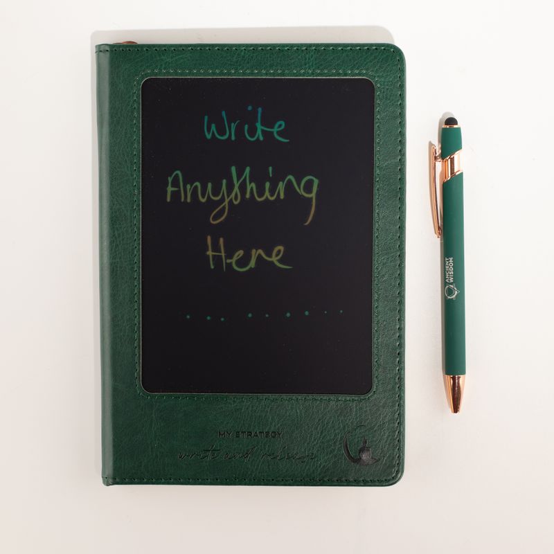 Cuaderno de Intenciones - Pantalla de limpieza LCD - Efecto piel verde - Hoja de latón - 80 hojas