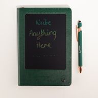 Cuaderno de Intenciones - Pantalla de limpieza LCD - Efecto piel verde - Hoja de latón - 80 hojas