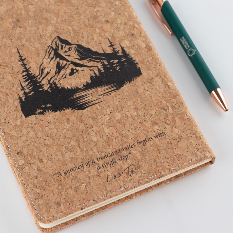 Cuaderno de Intención - Pantalla LCD que se limpia - Efecto cuero de corcho - Hoja de latón - 80 hojas