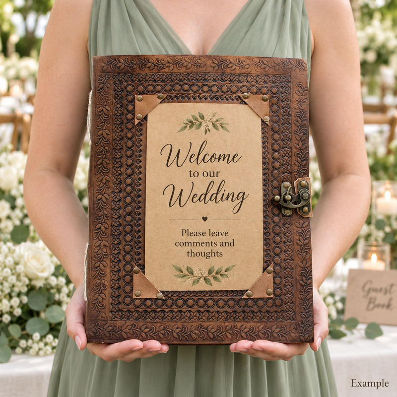 Enorme libro de visitas de cuero personalizable 10x13 (200 páginas)