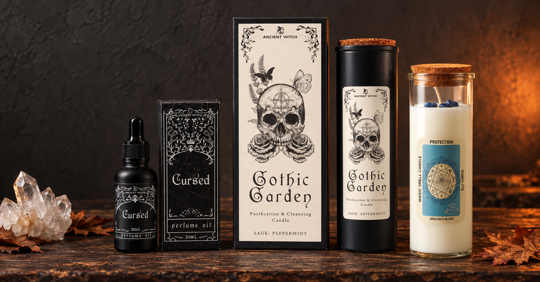 Colección de velas de brujería para Halloween con vela purificadora, vela de hechizo y vela del nudo de bruja