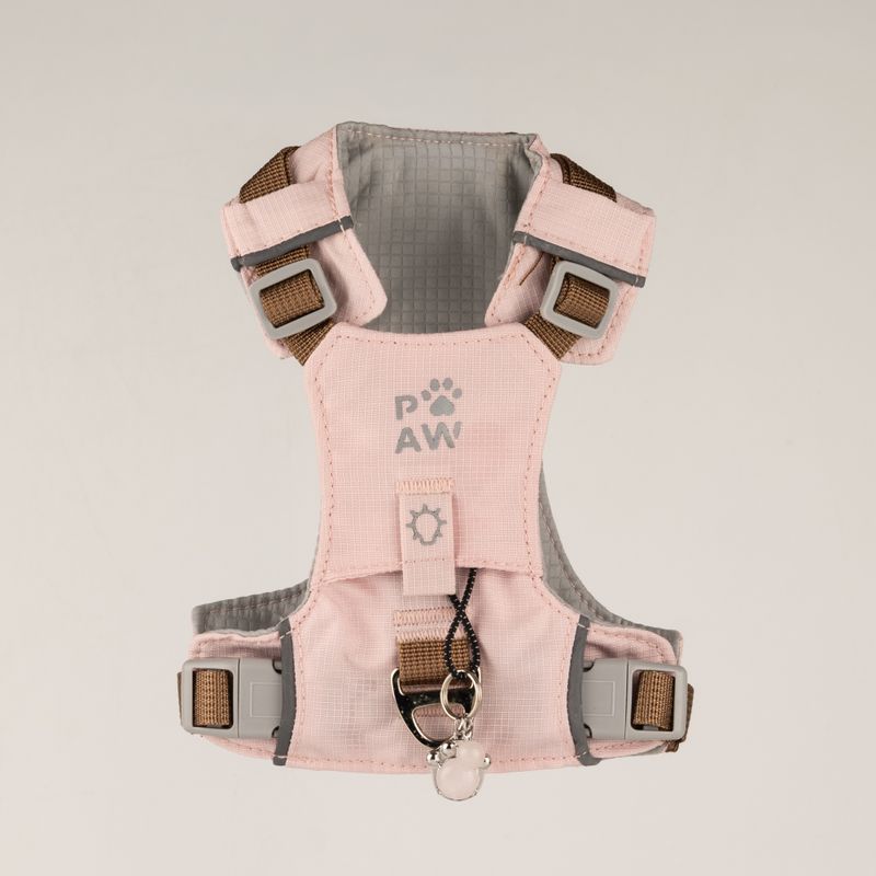 PAW - XS (2-4 kg) Arnés de paso para perros Guardian con malla reflectante - Rosa suave - Colgante de cuarzo rosa