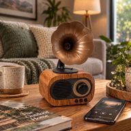 Altavoz mini gramófono retro - Bluetooth y radio FM - 5 W x 1