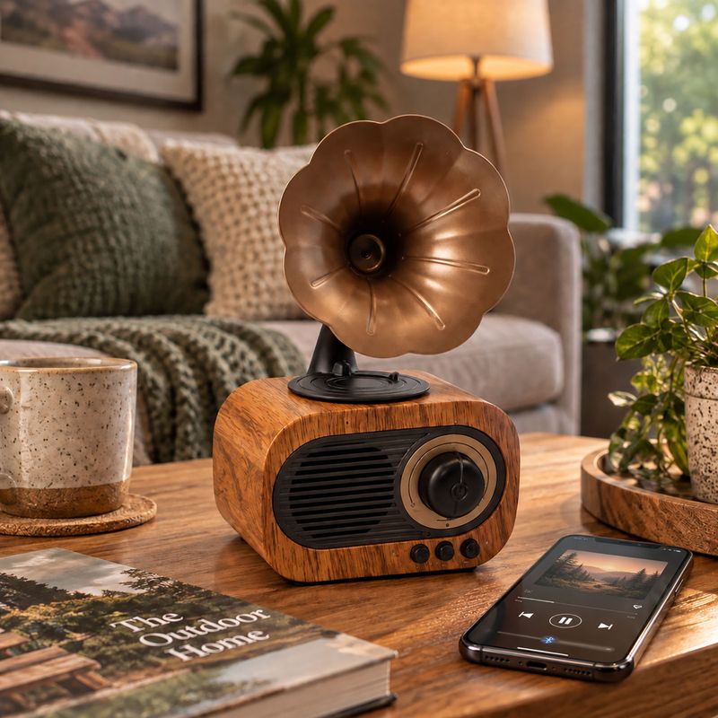 Altavoz mini gramófono retro - Bluetooth y radio FM - 5 W x 1