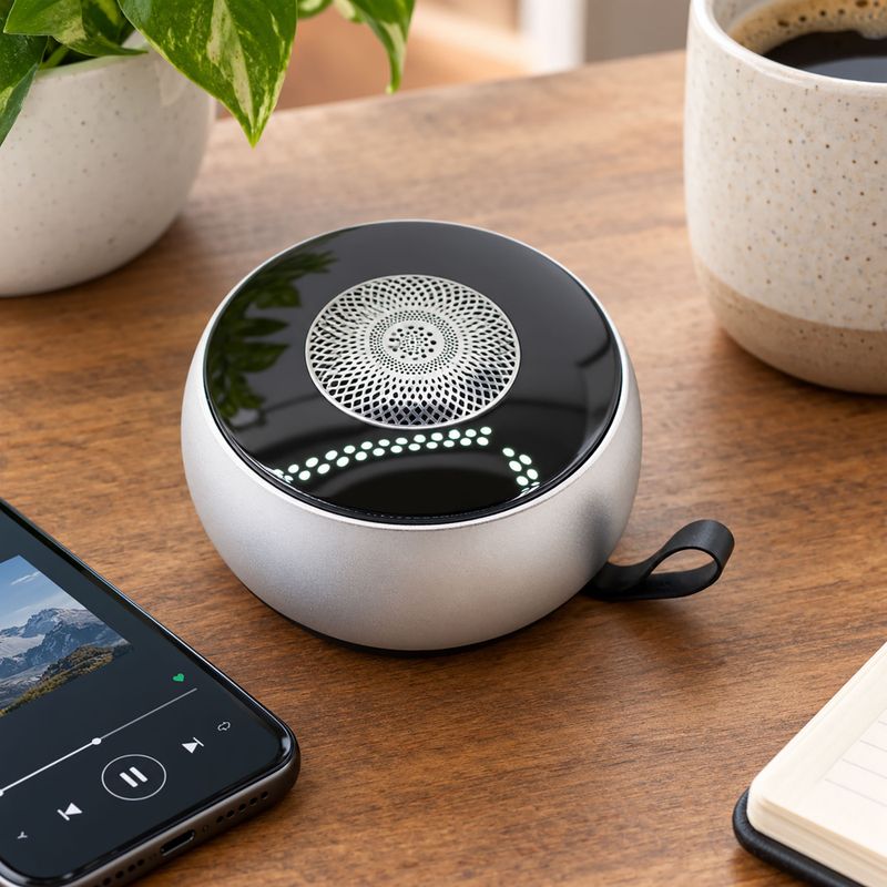 Altavoz mini con efecto de iluminación Mandela en plata