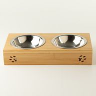 PAW Cuencos para comida - doble acero inoxidable (201) en soporte de madera - 2x12cm