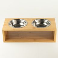 PAW Cuencos para comida - Grande doble acero inoxidable (201) en soporte de madera - 2x13 cm
