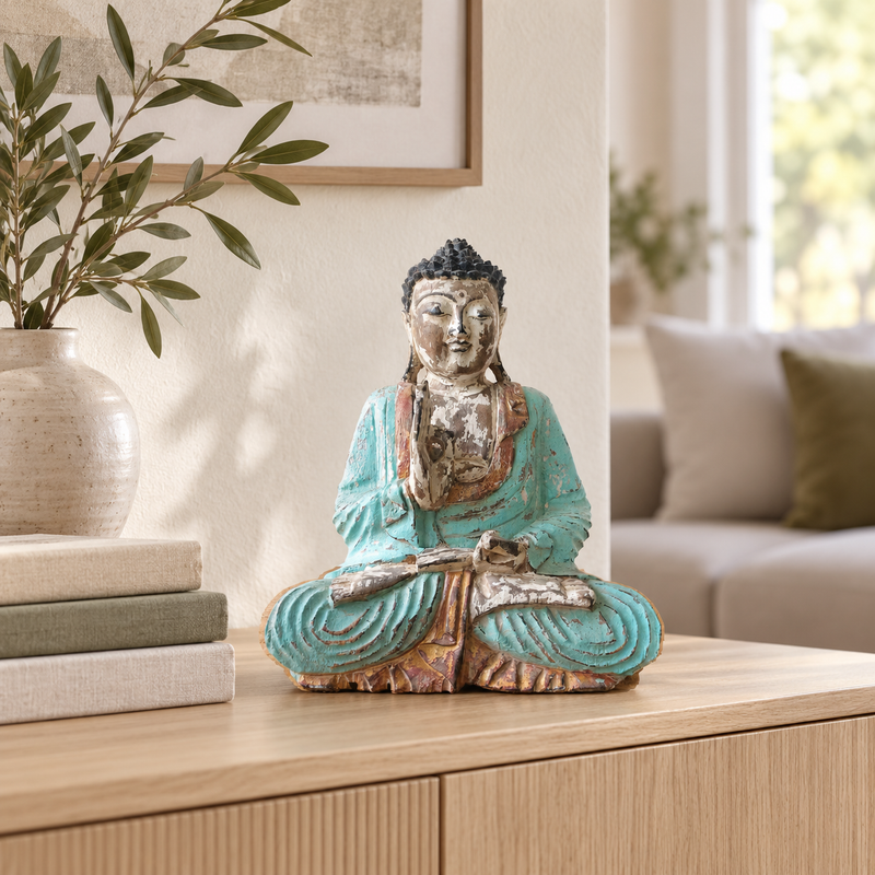 Estatua de Buda tallada a mano, estilo vintage, en perfecto estado - 30 cm - Transmisión de la Enseñanza