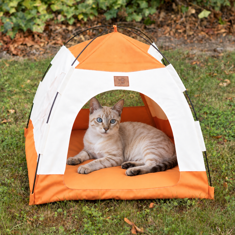 Cama para patas - Tienda beige y naranja - 58x58x48cm