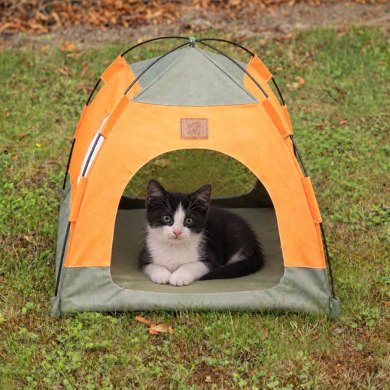 Cama para patitas - Tienda verde y naranja - 48 x 48 x 40 cm