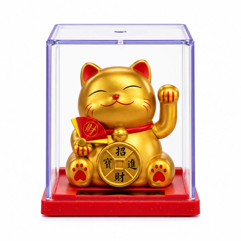 Mini Gato de Dinero con Energía Solar en Caja - Dorado