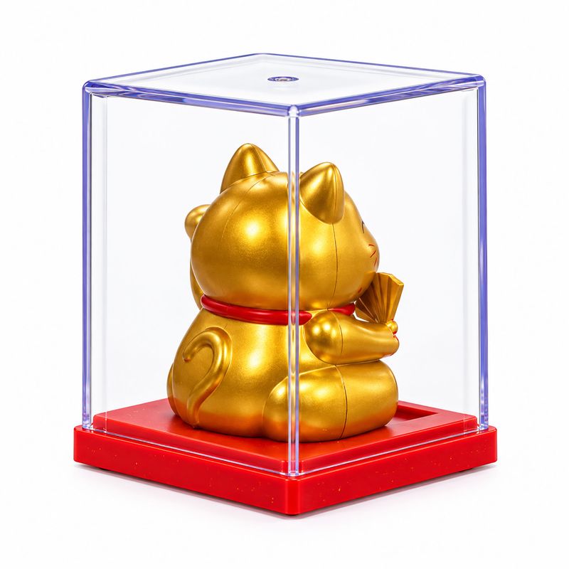 Mini Gato de Dinero con Energía Solar en Caja - Dorado
