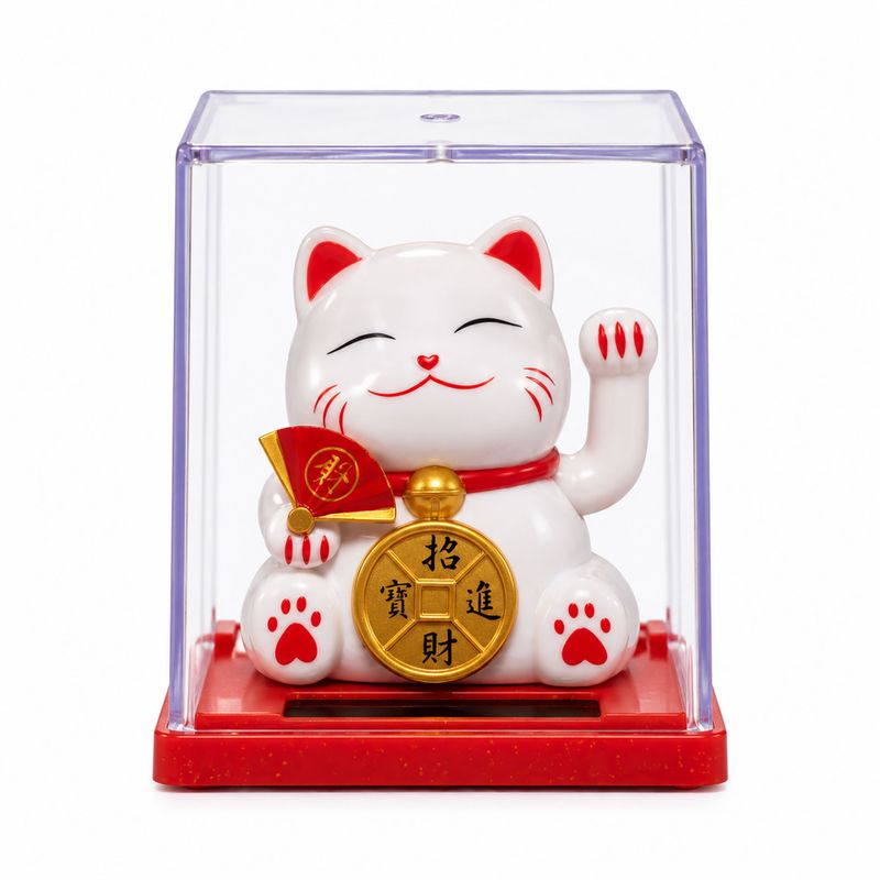 Mini Gato Ahorrador con Energía Solar en Caja - Blanco