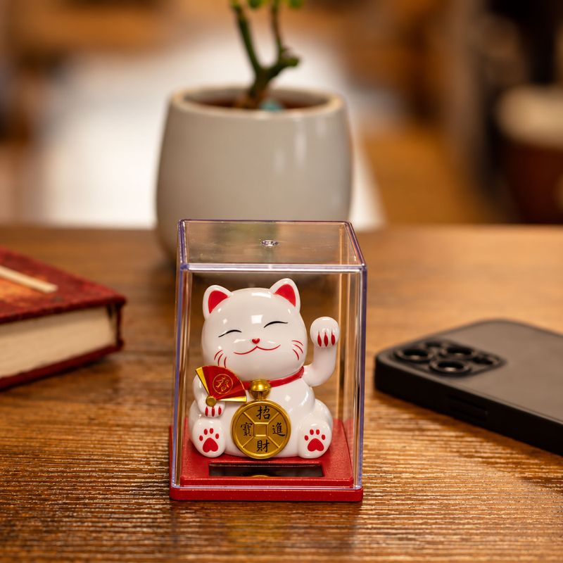 Mini Gato Ahorrador con Energía Solar en Caja - Blanco