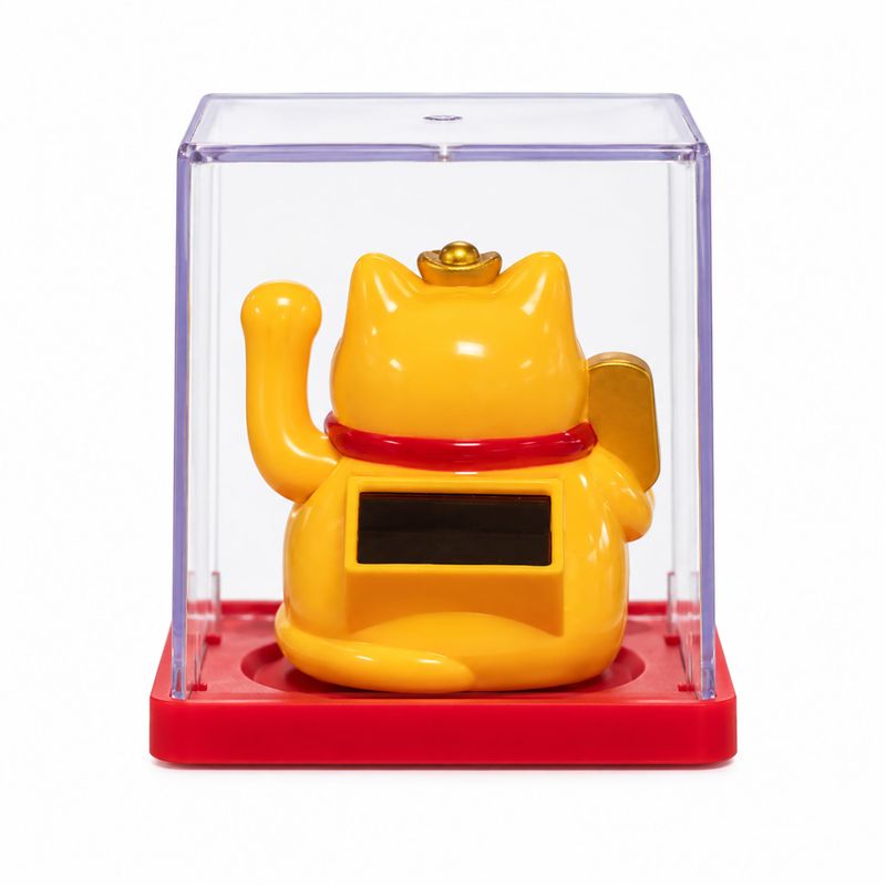 Mini Gato de la suerte impulsado por energía solar en caja - Amarillo