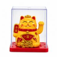 Mini Gato de la suerte impulsado por energía solar en caja - Amarillo
