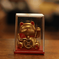 Mini Gato de Dinero con Energía Solar en Caja - Dorado