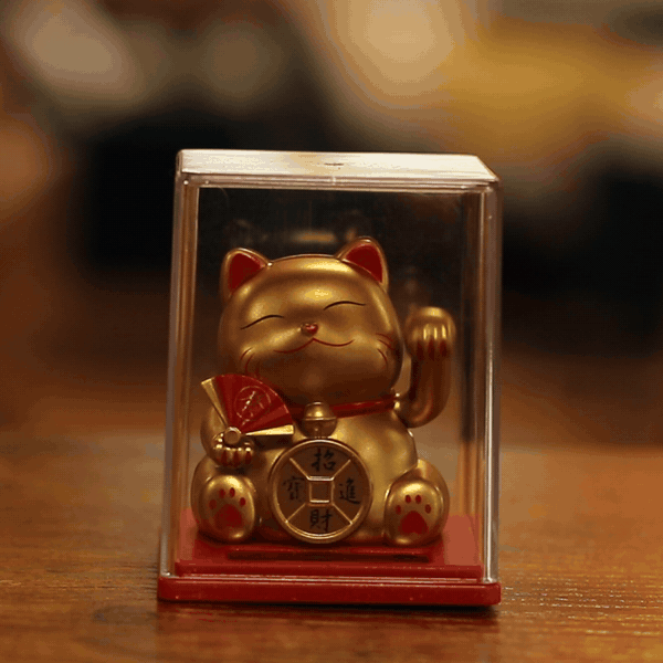 Mini Gato de Dinero con Energía Solar en Caja - Dorado