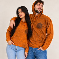 Camisa con capucha pequeña lavada a la piedra con bolsillo canguro - Naranja quemado