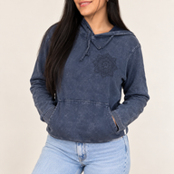 Camisa con capucha pequeña de algodón lavado a la piedra con bolsillo canguro - Lavanda polvoriento